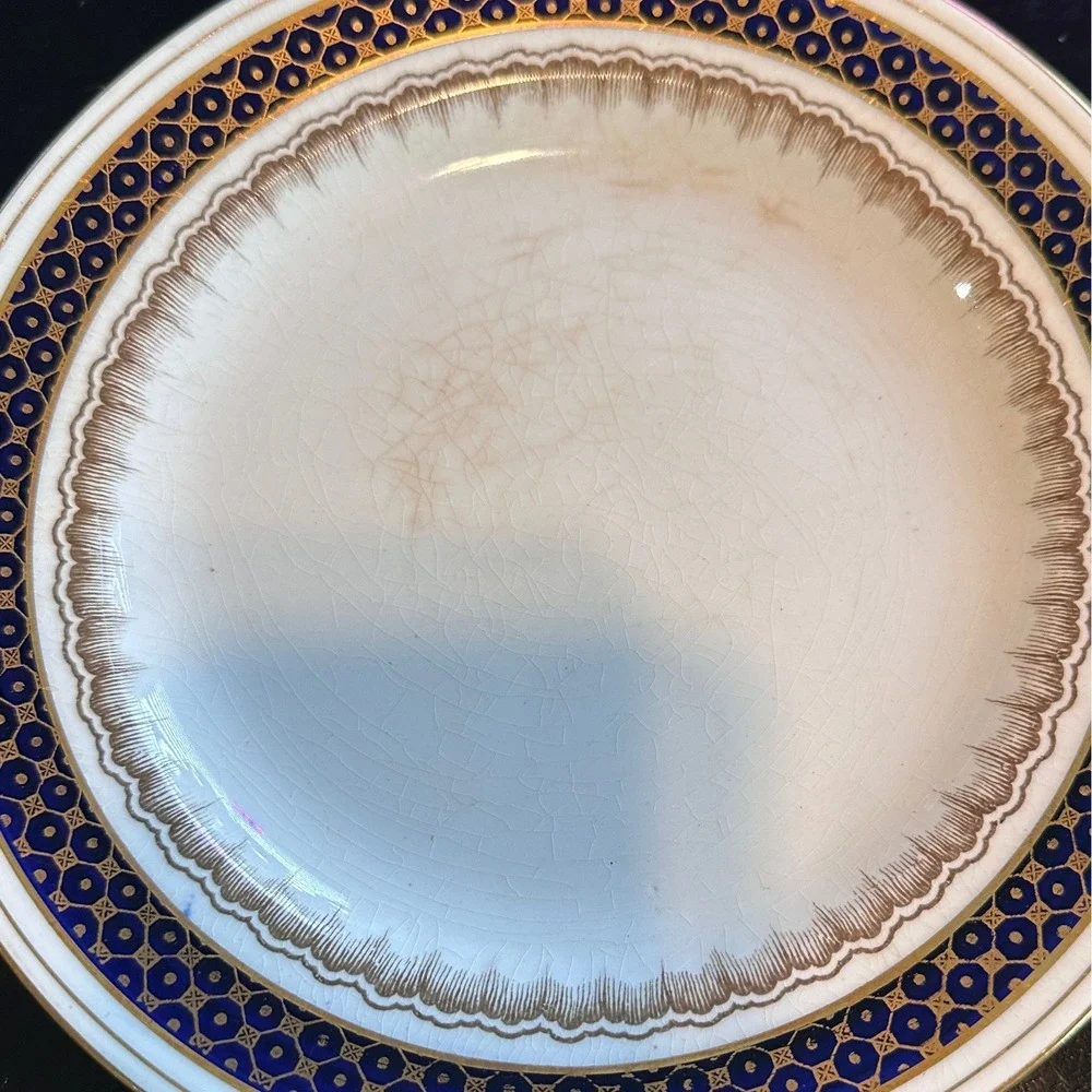 Keeling &‎ Co Losol Ware Grasmere Dessert Plates 8pc Blue Gold Antique